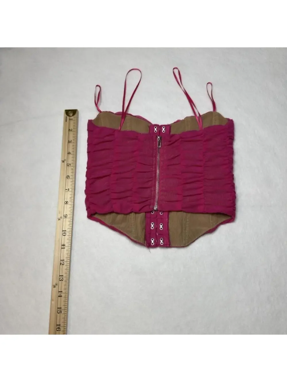 Edit by Nine Hot Pink Ruched Mesh Corset Bustier Top – Size S